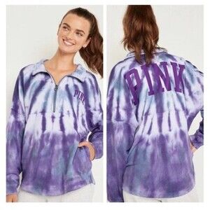 VS VICTORIAS SECRET PINK VARSITY HALF ZIP PULLOVER SWEATER JACKET TOP TIE DYE S